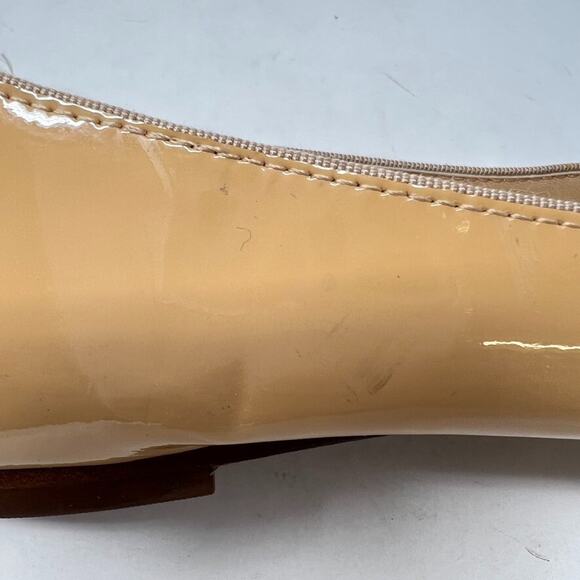 Tory Burch Trudy Flat Tan Patent Leather 7.5 Ballet Bow Logo Classic Neutral - Picture 13 of 16